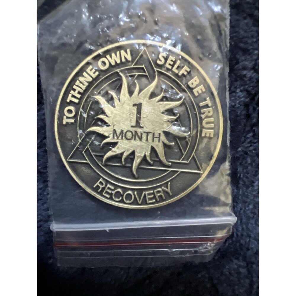 1 Month AA Bronze Sun Serenity Prayer Coin Chip Recovery Anniversary Token NA